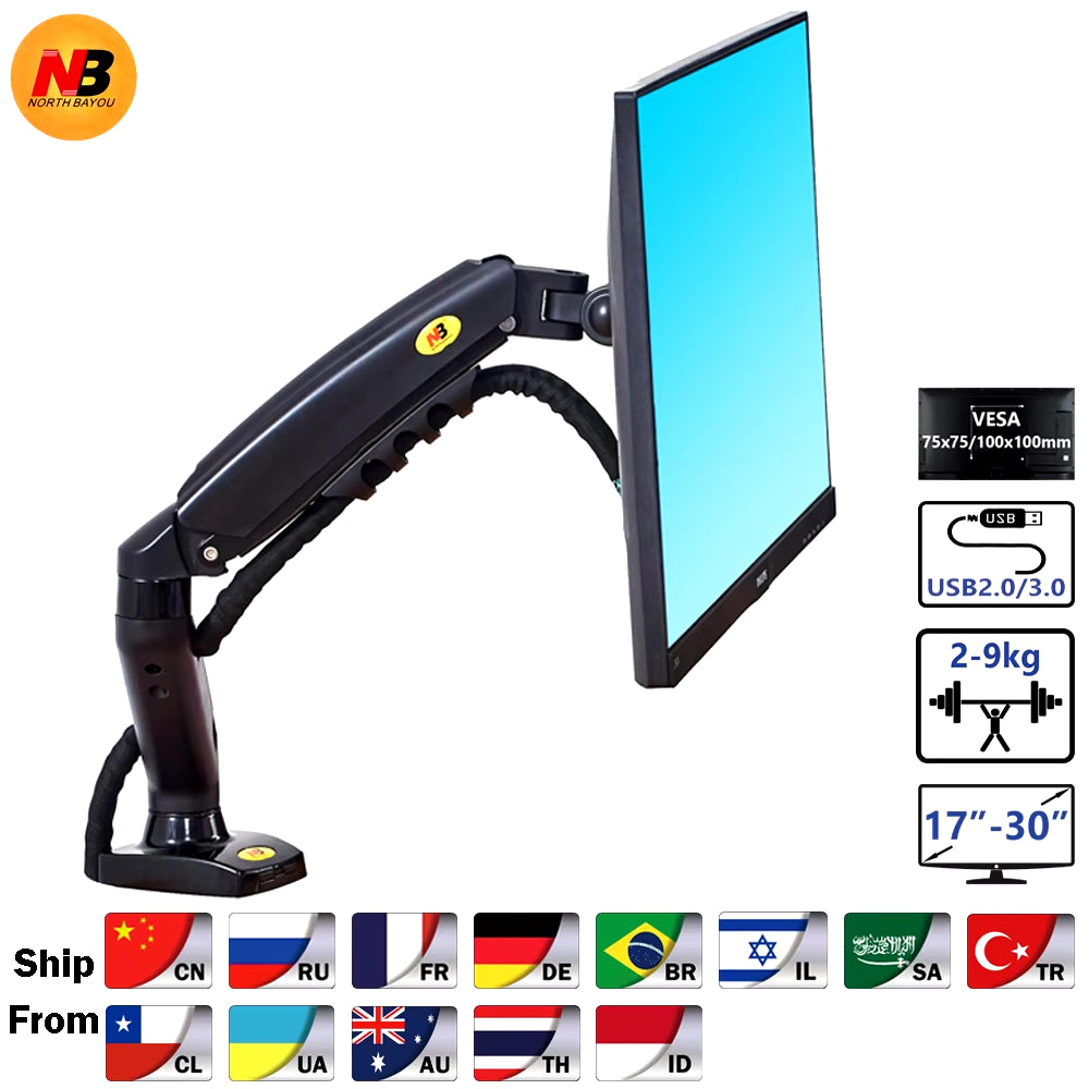 New NB F80 + 2XUSB3.0 Desktop Gas Spring 17-30" LCD LED Monitor Holder Mount Arm Full Motion Display Stand Loading 2-9 Kgs