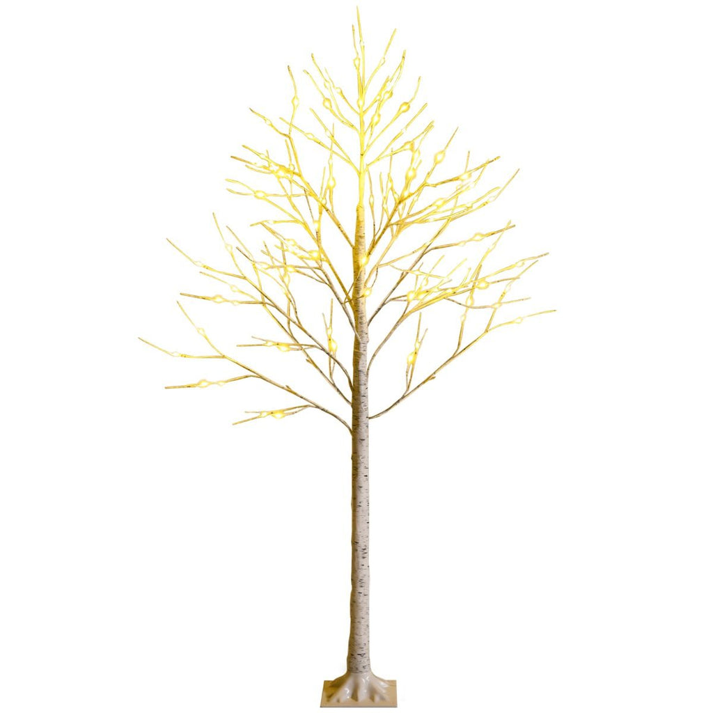 Arbre De Noël Bouleau Blanc Chaud Artificiel 120Cm Avec 48 LED Lumineux Base Plastique Décoration Intérieur Pour Noël