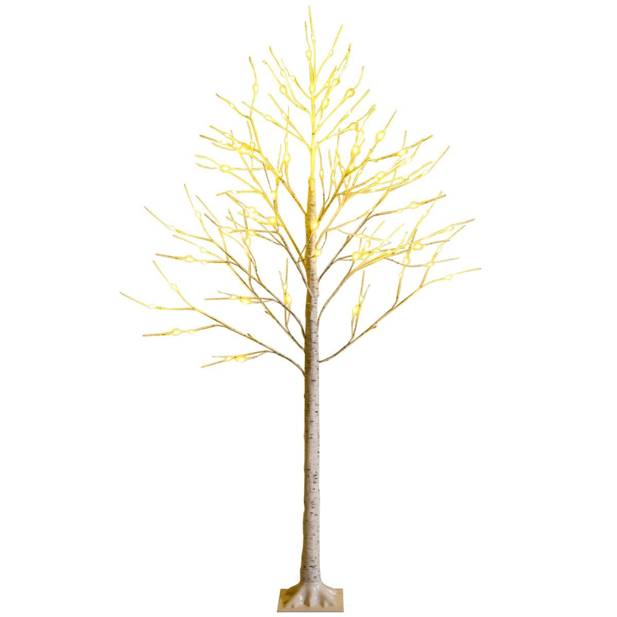 Arbre De Noël Bouleau Blanc Chaud Artificiel 120Cm Avec 48 LED Lumineux Base Plastique Décoration Intérieur Pour Noël