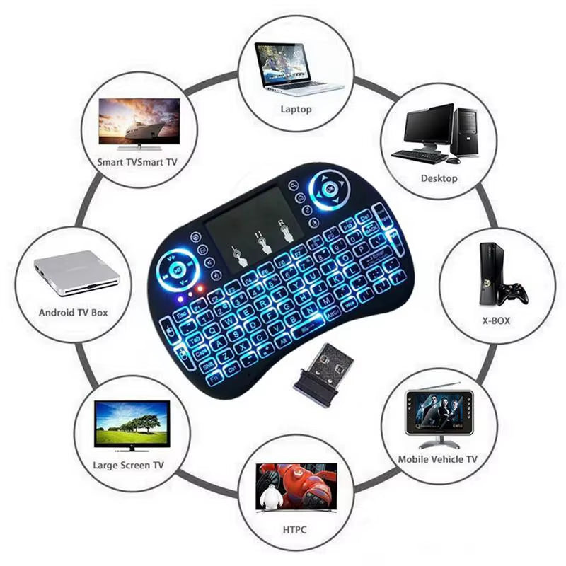 7 Colors I8 Keyboard Backlight English Russian Air Mouse Wireless Touchable Remote Control for Smart TV Box Desktop Touchpad PC