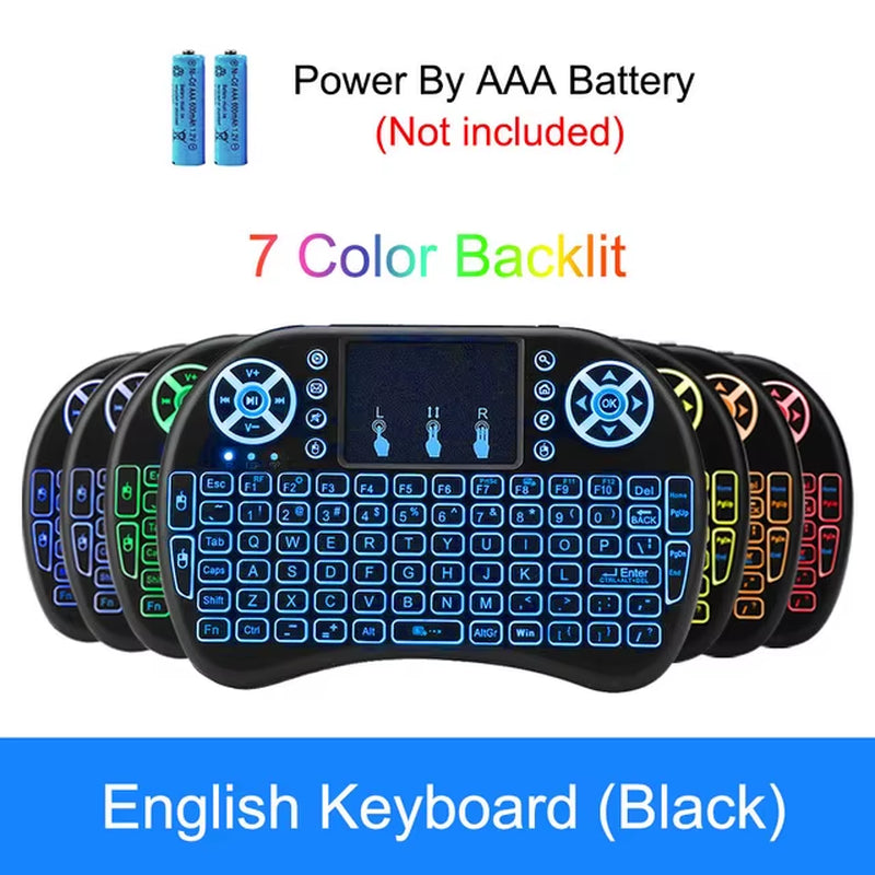 7 Colors I8 Keyboard Backlight English Russian Air Mouse Wireless Touchable Remote Control for Smart TV Box Desktop Touchpad PC