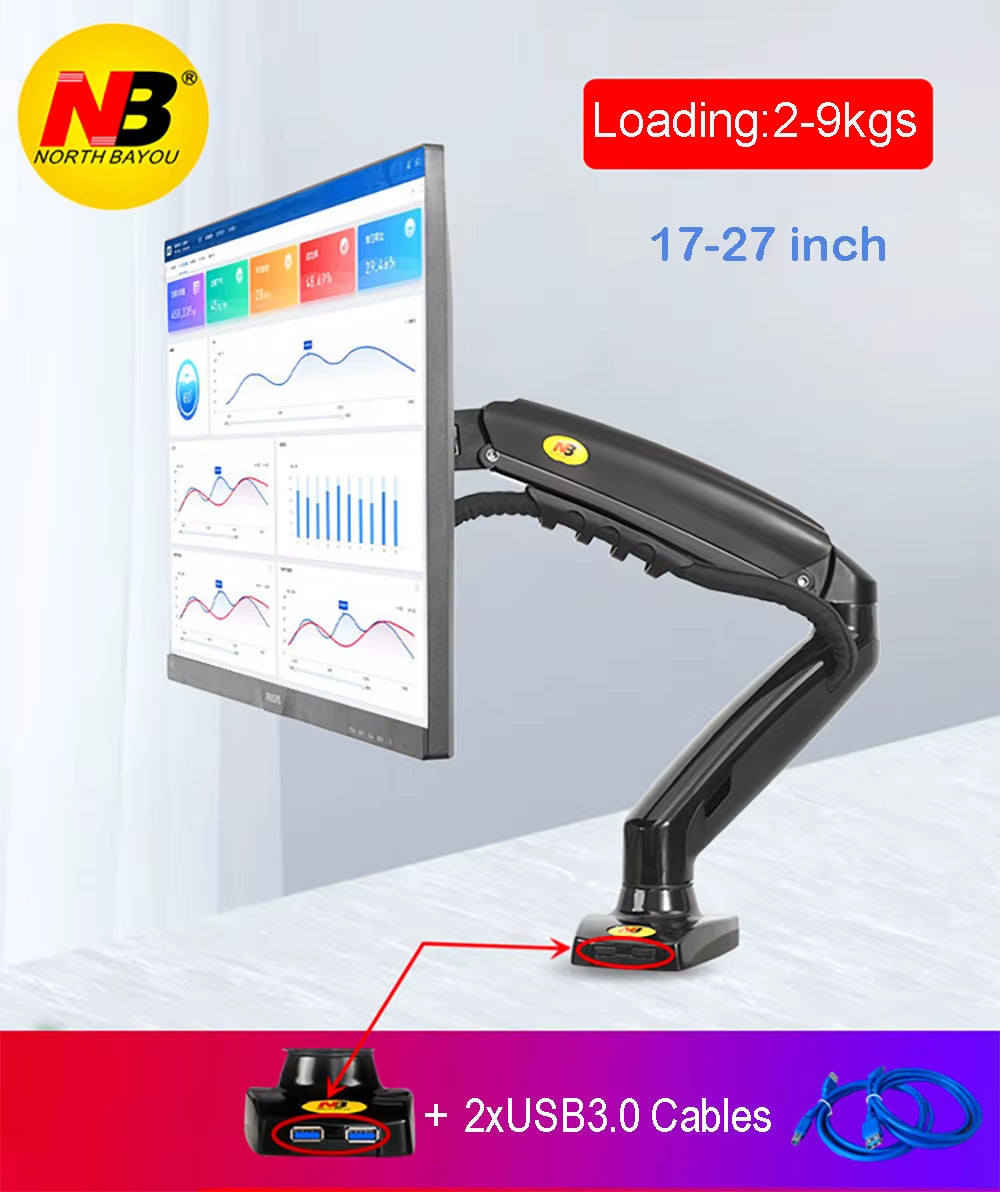 New NB F80 + 2XUSB3.0 Desktop Gas Spring 17-30" LCD LED Monitor Holder Mount Arm Full Motion Display Stand Loading 2-9 Kgs