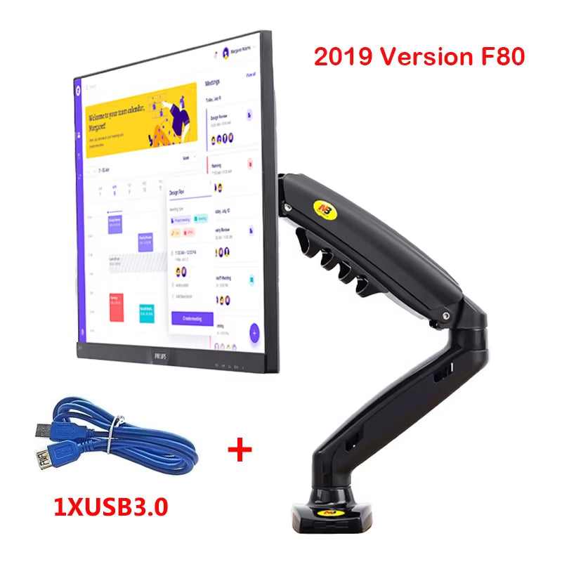 New NB F80 + 2XUSB3.0 Desktop Gas Spring 17-30" LCD LED Monitor Holder Mount Arm Full Motion Display Stand Loading 2-9 Kgs