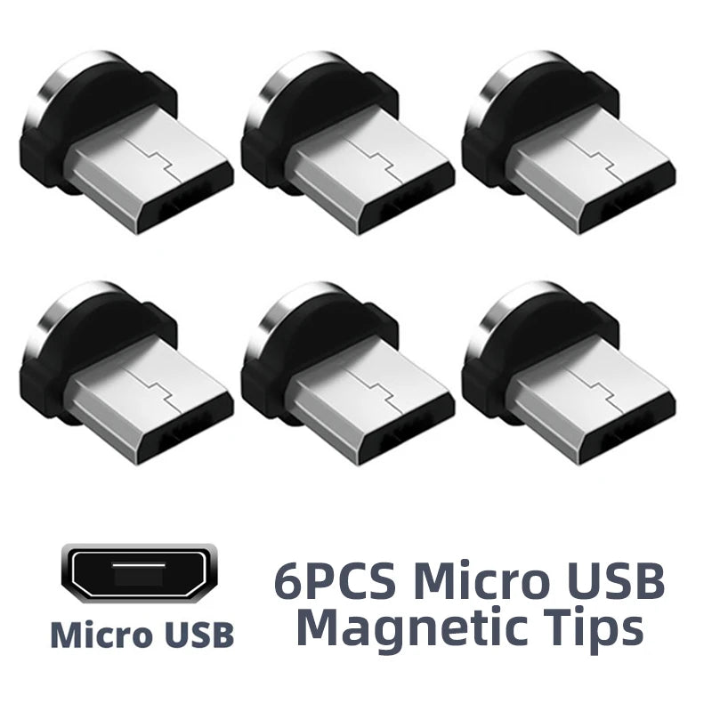 6Pcs Magnetic Tips Universal for round Magnetic Cable Micro USB Type C Magnet Replacement Parts Mobile Phone Dust Plug Adapter
