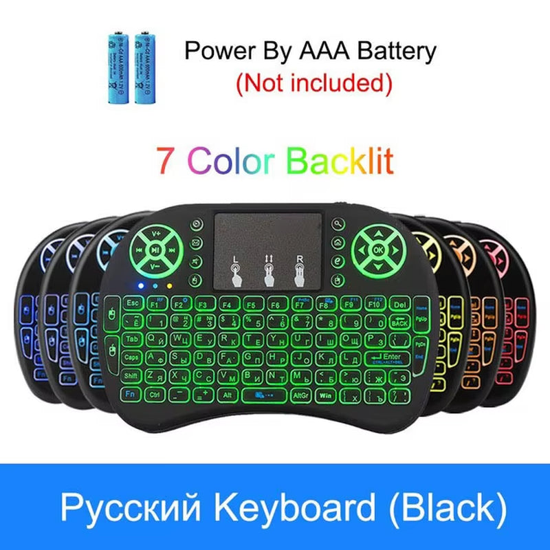 7 Colors I8 Keyboard Backlight English Russian Air Mouse Wireless Touchable Remote Control for Smart TV Box Desktop Touchpad PC