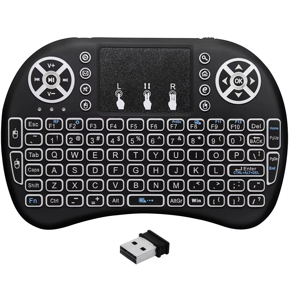 7 Colors I8 Keyboard Backlight English Russian Air Mouse Wireless Touchable Remote Control for Smart TV Box Desktop Touchpad PC