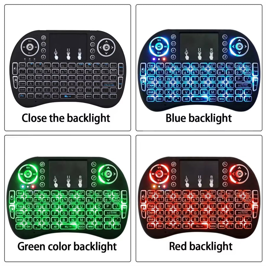 7 Colors I8 Keyboard Backlight English Russian Air Mouse Wireless Touchable Remote Control for Smart TV Box Desktop Touchpad PC