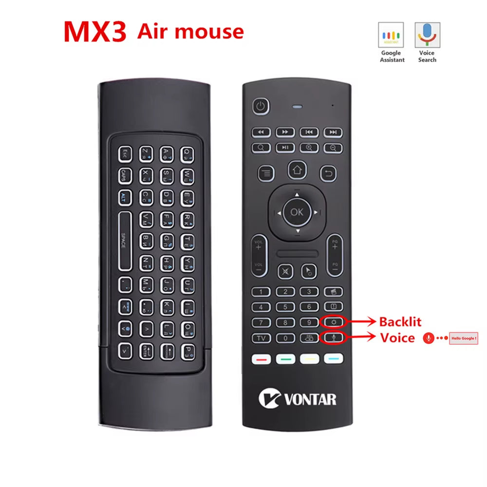 MX3 Backlit Air Mouse Smart Voice Remote Control MX3 Pro 2.4G Wireless Keyboard Gyro IR for Android TV Box T9 X96 Mini H96 Max