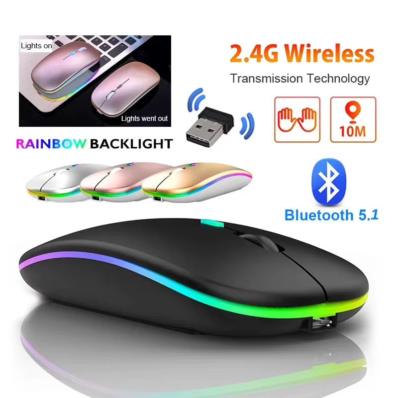 Wireless Mouse Rechargeable Bluetooth5.1 Remote Control 2.4Ghz USB Mouse for Computer Laptop PC Macbook Gaming Mouse Gamer