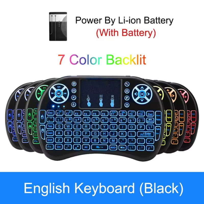 7 Colors I8 Keyboard Backlight English Russian Air Mouse Wireless Touchable Remote Control for Smart TV Box Desktop Touchpad PC